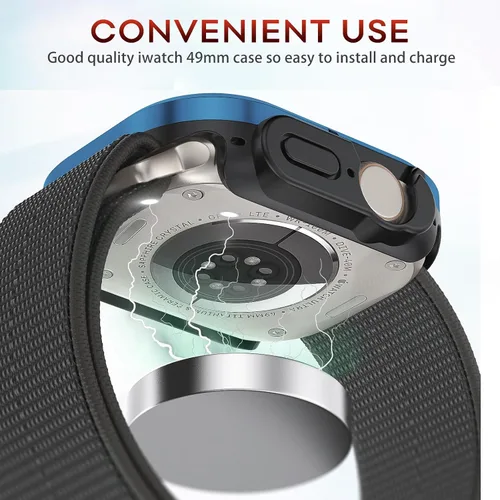 Vista 4 de Funda de metal mate compatible con Apple Watch Ultra 3/2/1 de 1.732 pulgadas, bisel de aluminio mate + [parachoques de TPU suave] Funda protectora