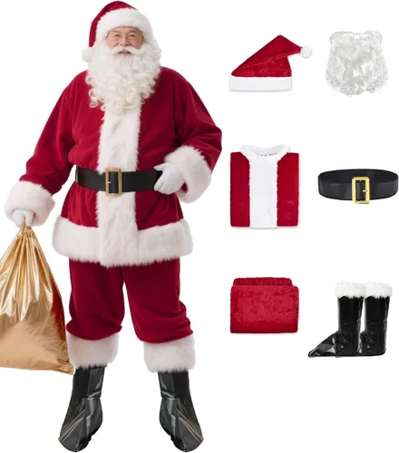 Vista 9 de Santa Claus Costume for Men Christmas Santa Suit Rde- 9 piezas