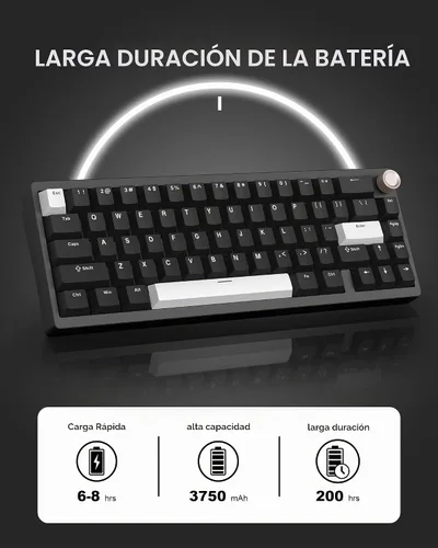 Vista 9 de Teclado mecánico inalámbrico Womier SK65 para juegos con perilla, teclado de aluminio del 60 por ciento para PC, Bluetooth 5.0/2.4GHz/USB-C