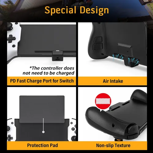 Vista 6 de Mango ergonómico para Nintendo SwitchSwitch OLED para modo de mano con giroscopio de 6 ejes mapeo de botón trasero vibración carga rápida PD