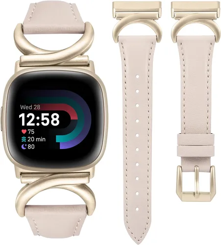 Vista 14 de Correas de cuero compatibles con Fitbit Versa 4/Versa 3/Fitbit Sense 2/Sense Band para mujer, correa de cuero delgada y elegante de diseño de alta