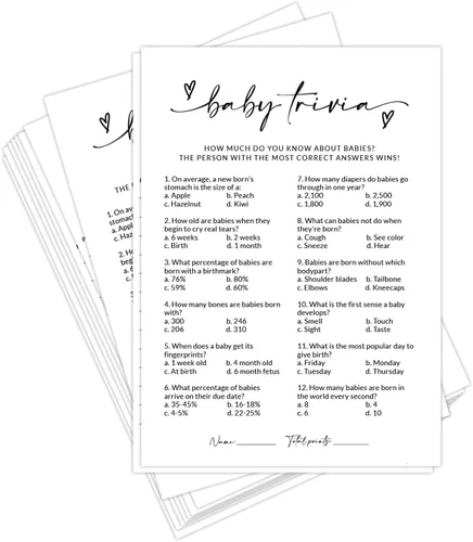 Vista 7 de HerZii Prints Tarjetas de juego de peleas familiares para baby shower, paquete de 50 tarjetas de juego para baby shower con hoja de respuestas
