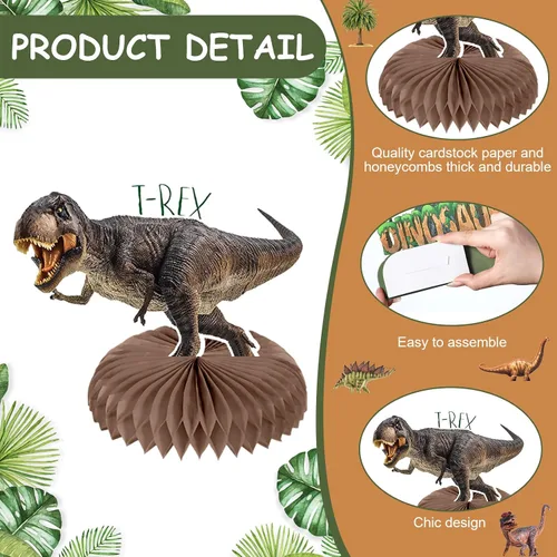 Vista 3 de Aoriher 14 piezas de centro de mesa de dinosaurio con forma de panal de abeja, decoraciones de fiesta de cumpleaños de dinosaurio, decoración