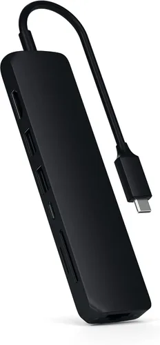 Vista 11 de Satechi Adaptador multipuerto USB C 7 en 1 con Ethernet, HDMI 4K a 60Hz, carga PD de 100 W, 2 puertos de datos USB-A, lectores de tarjetas Micro/SD