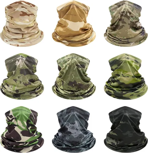 Vista 8 de 9 piezas de pasamontañas para hombre, polaina para el cuello, máscara facial de verano, protección solar, refrescante, transpirable, cubierta