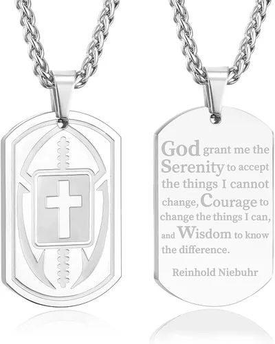 Vista 28 de Collar de cruz de versículo bíblico de fútbol para hombres, regalo religioso de acero inoxidable, joyería deportiva de fútbol, regalos de Pascua