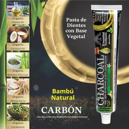 Vista 3 de Pasta de dientes de carbón de bambú orgánico 100% natural para blanquear los dientes, paquete de 3 unidades, cuidado bucal - 6.5 oz Blanquea