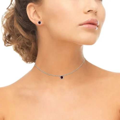 Vista 3 de Conjuntos de joyas para mujer, conjuntos de collar y aretes para mujer, joyas de piedra natal, gemas genuinas o sintéticas, bisel redondo de 0.197