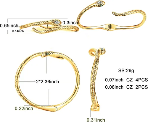 Vista 4 de Presentski Pulseras de serpiente, brazalete abierto de oro, joyería de serpiente para mujer, pulsera de derivación ajustable
