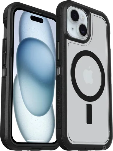 Vista 3 de OtterBox Funda transparente para iPhone 17e, 16e, 15, 14 y 13 Defender Series XT, lado oscuro (negro/transparente), sin pantalla, resistente, a