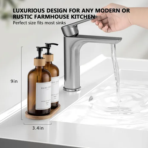Vista 2 de Dispensador de Jabón de Vidrio Ámbar - Dispensador de Jabón de Manos para Platos para Cocina, Dispensador de Jabón y Loción para Baño con Bomba