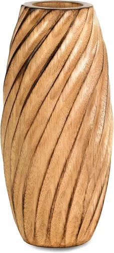 Vista 2 de AeraVida Jarrón de madera de árbol de mango marrón claro en espiral rústico moderno hecho a mano para el hogar Decoración de madera natural