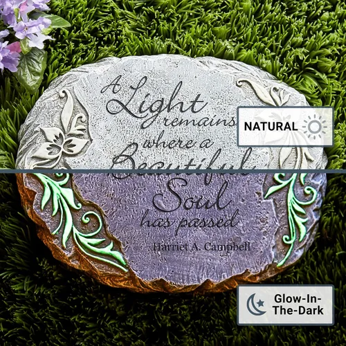 Vista 3 de Let's Make Memories Piedra conmemorativa personalizada para jardín, brilla en la oscuridad, grabado con láser, marcador de jardín de condolencias