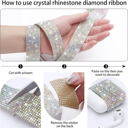 Vista 3 de 3 rollos de 6 m de cinta de diamantes de imitación de cristal autoadhesiva - Cintas adhesivas de diamantes DIY con diamantes de imitación de 2 mm
