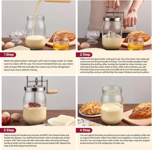 Vista 8 de Butter Churn - Batido de madera con mango de madera para hacer mantequilla manual, batidora de mantequilla, tarro masón de manivela de mano