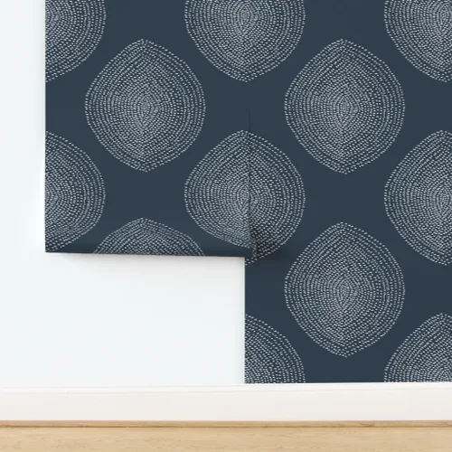 Vista 4 de Spoonflower Boho White Navy Dots Pre-Pasted Removable Wallpaper Sample 12" x 24" Abstract Bohemian Water-activated, simple to install and