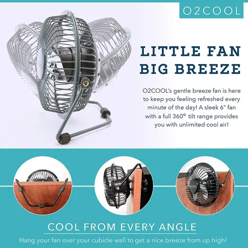 Vista 4 de O2COOL 4" USB Ventilador de mesa ventilador de refrigeración – Mesa portable mini – plugs en computadora personal – 360 ° inclinación ajustable