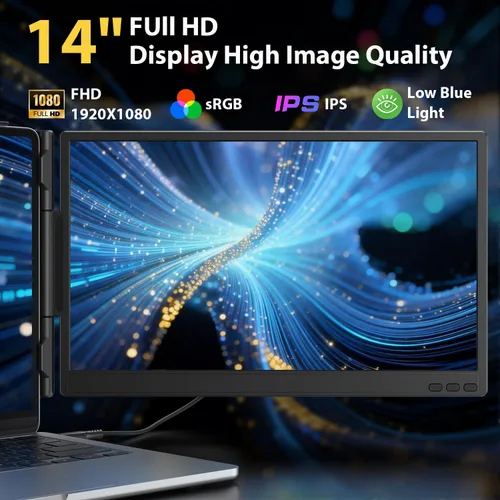 Vista 3 de APILDELLA Extensor de pantalla dual para portátil de 14 pulgadas, monitor extendido para laptop FHD de 1080P con altavoz, segundo monitor Plug-Play