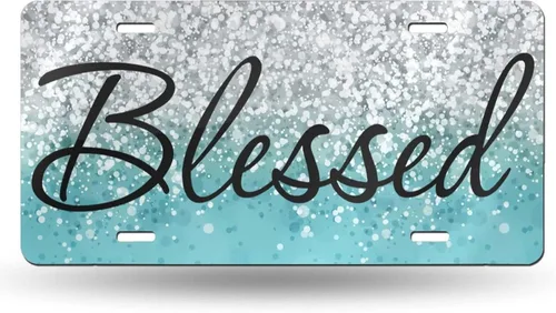 Vista 9 de Placa de matrícula delantera personalizada de aluminio con versículo bíblico Salmo 46:5 "Dios está en ella, no fallará" con destellos rosa