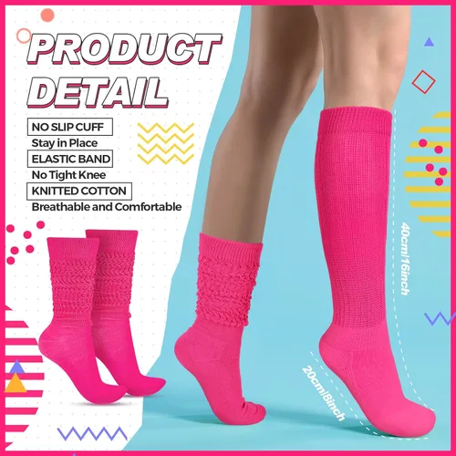 Vista 5 de Geyoga Calcetines de neón holgados, calentadores de piernas de neón de los años 80 y 90 para mujer, calcetines extra largos holgados suaves hasta