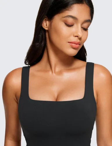 Vista 4 de CRZ YOGA Butterluxe - Brasier deportivo de cuello cuadrado para mujer, camiseta corta sin mangas acolchada con estante integrado para yoga