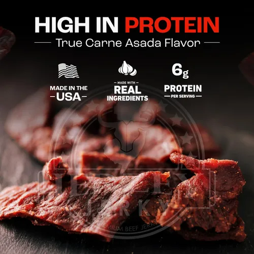 Vista 6 de Jerzey Jerky Carne Asada Brisket Jerky 2.5oz (2 Pack) – Bocadillos de carne de brisket asada con alto contenido en proteínas, sin gluten
