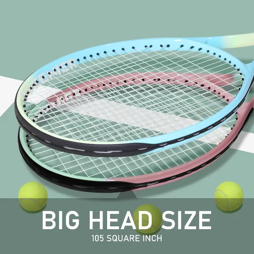 Vista 5 de OGEENIER Juego de 2 raquetas de tenis para adultos, 27 pulgadas preencordadas para principiantes, juego de raquetas de tenis de aluminio ligeras