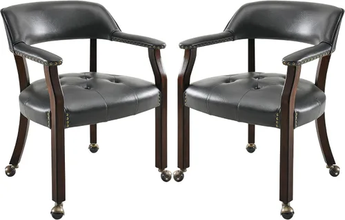 Vista 59 de LEEMTORIG Juego de 2 sillas de comedor con ruedas y brazo, sillas de comedor grandes con ruedas, silla de mesa de póquer de madera maciza, 26
