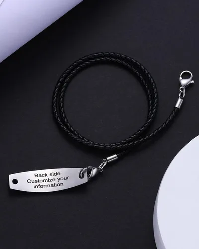 Vista 3 de JF.JEWELRY Pulseras de alerta médica personalizadas personalizadas para mujeres y hombres 3 capas de cuero trenzado negro pulseras médicas