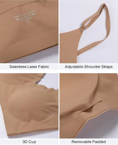 Vista 5 de DEANGELMON Bralettes con cuello en V, acolchado, sin costuras, tirantes ajustables, sujetadores básicos para dormir