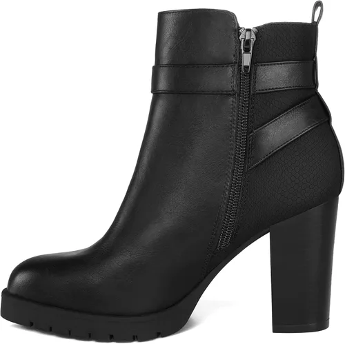 Vista 7 de mysoft Women's Ankle Boots Chunky Stacked Heel Zipper Booties