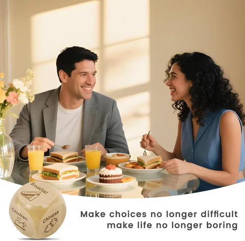 Vista 5 de 2 piezas de dados de madera para juegos de decisión de comida, dados para noche de citas, regalo para parejas, para él o ella, para cumpleaños