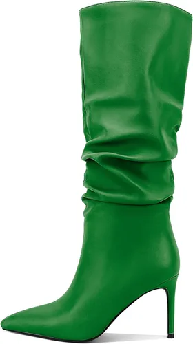 Vista 21 de Zamikoo Botas holgadas de tacón alto para mujer, botas de tacón de aguja altas hasta la rodilla, puntera puntiaguda, elásticas, botas altas de meter