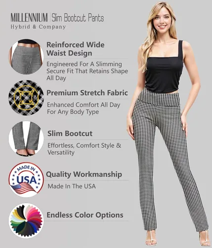 Vista 4 de Hybrid & Company - Pantalones de oficina Millennium ajustados con corte para bota para mujer 10768-negroblanco