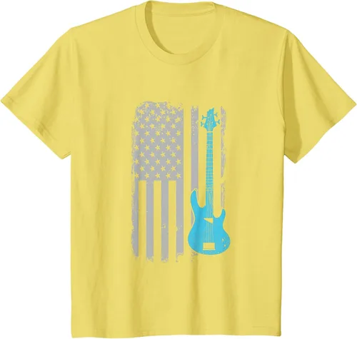 Vista 62 de Electric Bass Guitar Player American Flag Musician T-Shirt Asphalt Grey