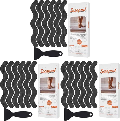 Vista 21 de Secopad 24 calcomanías de ducha antideslizantes con raspador, 0.8 x 8 Negro