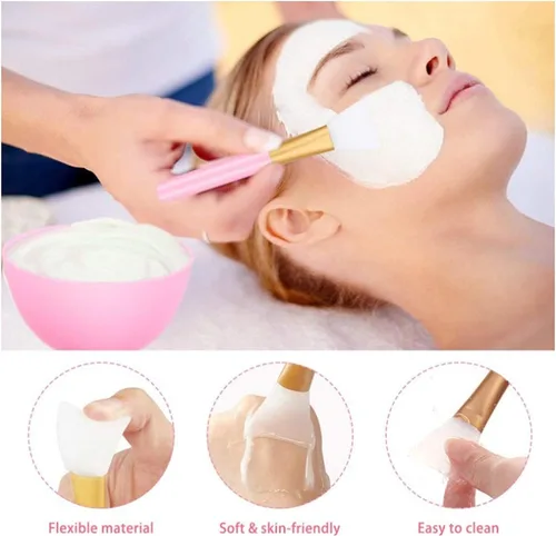 Vista 5 de Juego de cuencos para mezclar mascarillas faciales, kit de herramientas de mezcla de mascarillas con máscara facial, cuenco, espátula, cepillo