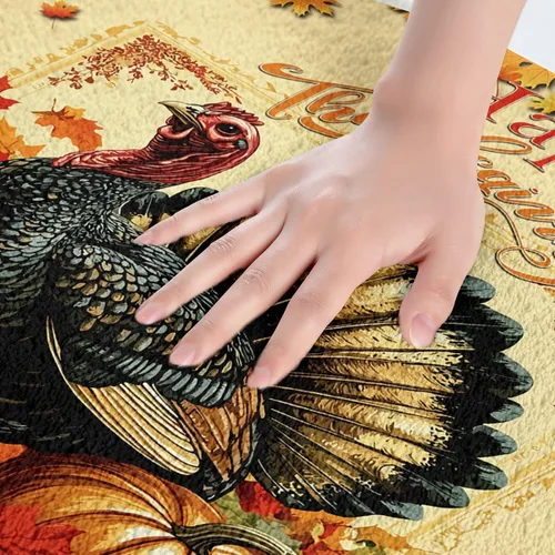 Vista 3 de Erosebridal Thanksgiving Turkey Bathroom Rugs - Fall Leaves Pumpkin Bath Mat for Kids Adults, Vintage Autumn Harvest Door Mat 16 x 24 Inch Rustic
