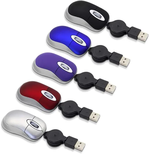 Vista 7 de Mini mouse USB con cable, cable retráctil pequeño para niños de 3 a 8 años, ratones de viaje ópticos compactos de 1600 DPI con cable USB de 2.3 pies