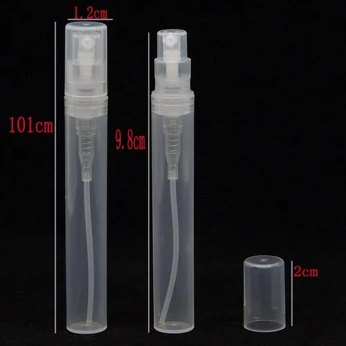 Vista 2 de Mini botella de aerosol de plástico transparente, botella de perfume vacía portátil, muestra recargable, botella atomizadora de perfume