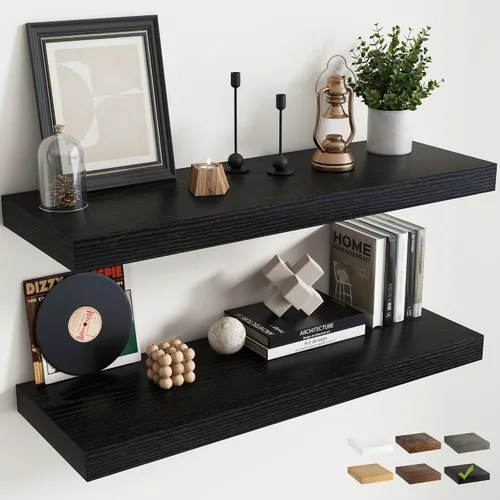 Vista 48 de Juego de 2 estantes flotantes de 16 pulgadas para pared, estantes de baño de grano de madera de 12 pulgadas de profundidad con soportes invisibles