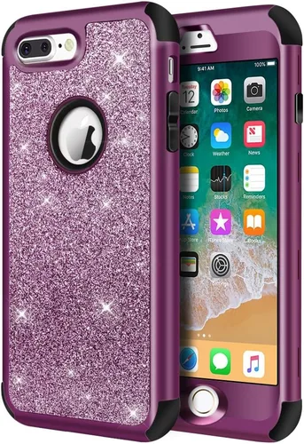 Vista 18 de Hython Funda para iPhone 8 Plus/7 Plus - Defensor resistente, carcasa rígida híbrida con purpurina brillante, cubierta de goma a prueba de golpes