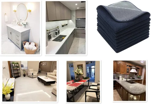 Vista 7 de Paños de microfibra de secado rápido, trapos de limpieza de cocina, trapos para el polvo, paños ultra absorbentes sin pelusa con lado de limpieza