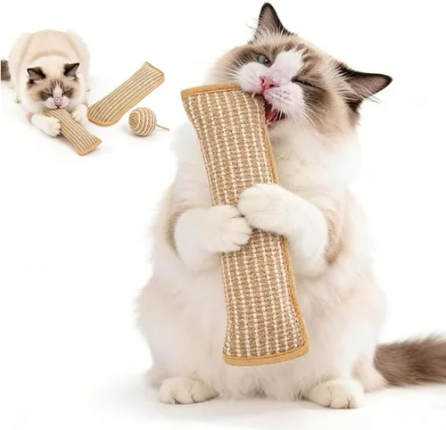 Vista 4 de Interactive Catnip Chew Toy for Indoor Cats, Refillable Sisal Catnip Kicker Pillow with Organic Catnips, Durable Teething & Scratching Toy for