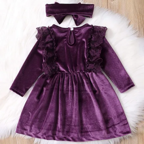 Vista 2 de IDOPIP Vestido de tutú de terciopelo para niñas pequeñas de manga larga de princesa Navidad cumpleaños boda para otoño invierno
