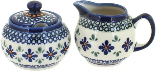Vista 12 de Set de crema y azúcar de ballina de cerámica polaca Blue Rose