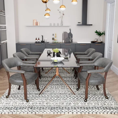 Vista 68 de Juego de 2 sillas de comedor con ruedas, poliuretano gris antiguo Gris (Antique Grey)