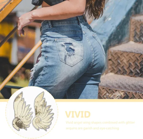 Vista 8 de Gold Sequin Embroidered Angel Wing Patch, Large Wing Design Clothes Applique for Jackets, Decorative Embroidered Badges Costume Accessory for Women