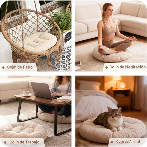 Vista 3 de Tiita Cojín de suelo de 22 pulgadas, cojín redondo para silla de exterior Redondo beige