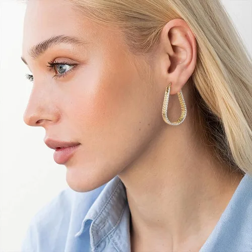 Vista 2 de Aretes de aro de oro de moda para mujer, aretes de aro hipoalergénicos, aretes de oro de moda para mujer, aretes de aro de oro perfectos, idea